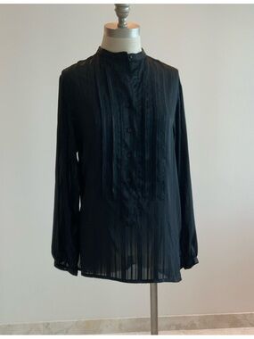 Vtg. Boho Women's Black Sheer Pintuck Tunic Top Sz 9/10